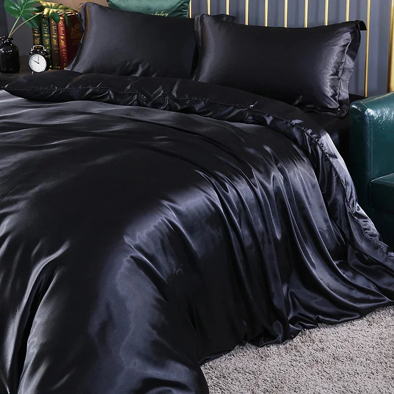 Roupa de Cama Queen Em Seda Natural Mix Preto | Mulberry Luxo