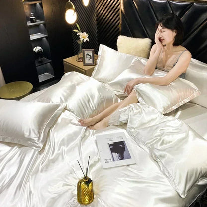 Roupa de Cama Casal Em Seda Natural Mix Branco | Mulberry Luxo