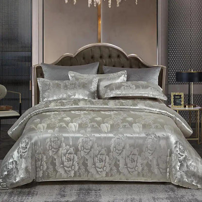 Conjunto Capa de Edredom Casal Cetim Jacquard Europeu Elegante