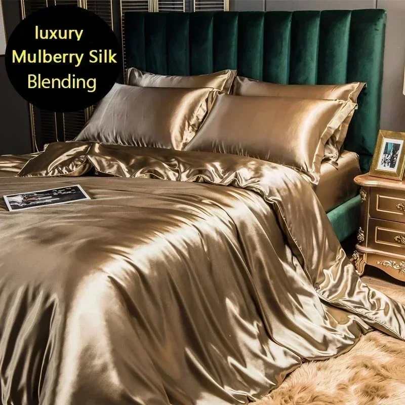 Roupa de Cama Casal Em Seda Natural Mix Champagne Gold | Mulberry Luxo