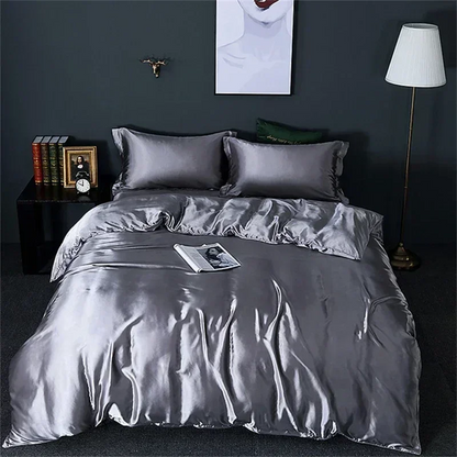 Roupa de Cama King Em Seda Natural Mix Cinza | Mulberry Luxo