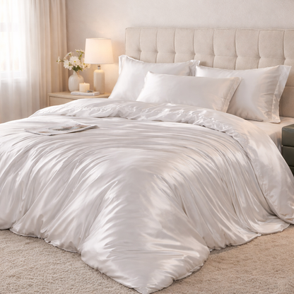 Roupa de Cama Casal Em Seda Natural Mix Branco | Mulberry Luxo
