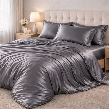 Roupa de Cama King Em Seda Natural Mix Cinza | Mulberry Luxo