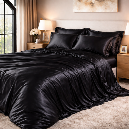 Roupa de Cama Queen Em Seda Natural Mix Preto | Mulberry Luxo