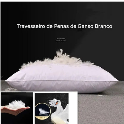 Travesseiro de Pluma de Ganso Branco 100% Padrão Hotel