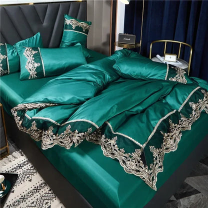 Jogo de Cama Capa de Edredom Queen com Renda Estilo Realeza