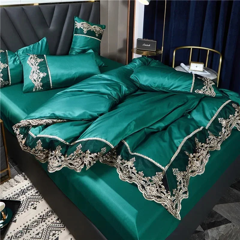 Jogo de Cama Capa de Edredom King com Renda Estilo Realeza