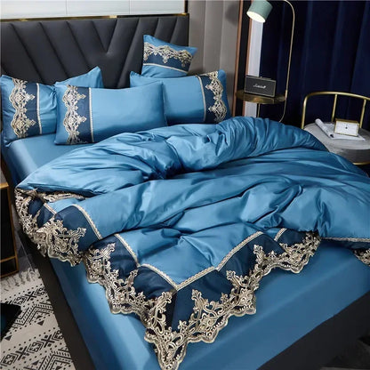 Jogo de Cama Capa de Edredom King com Renda Estilo Realeza