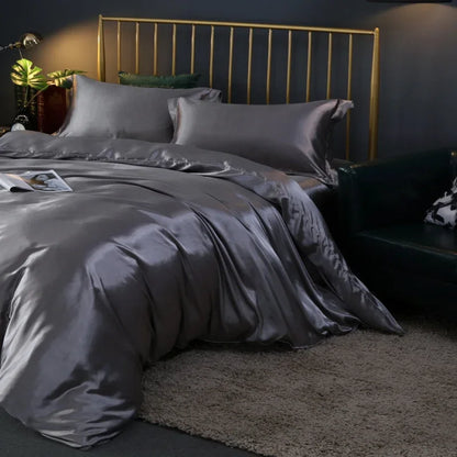Roupa de Cama King Em Seda Natural Mix Cinza | Mulberry Luxo