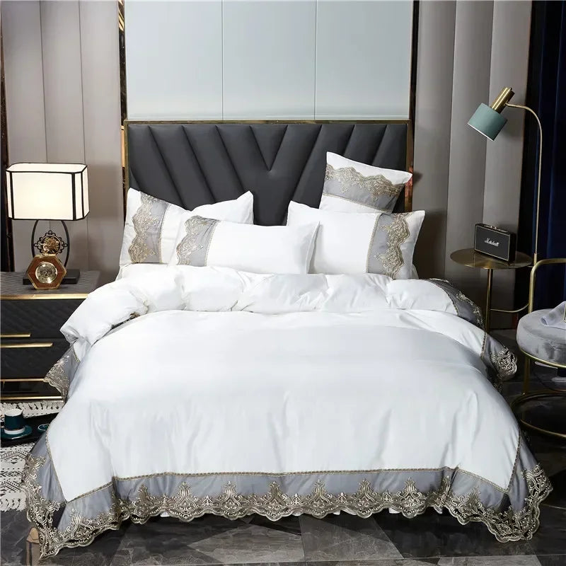 Jogo de Cama Capa de Edredom King com Renda Estilo Realeza