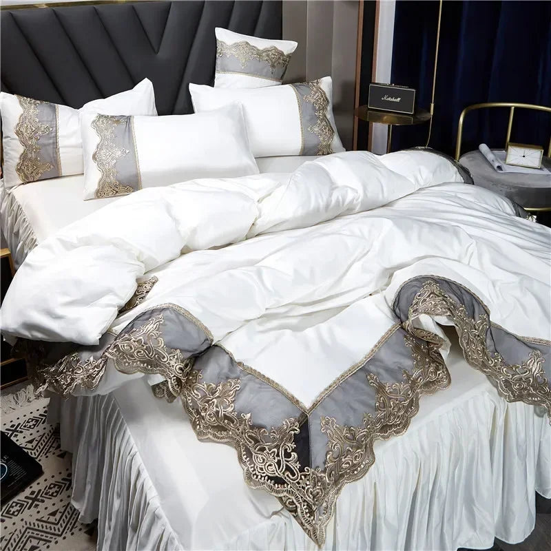Jogo de Cama Capa de Edredom Queen com Renda Estilo Realeza
