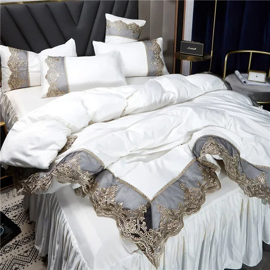Jogo de Cama Capa de Edredom Queen com Renda Estilo Realeza