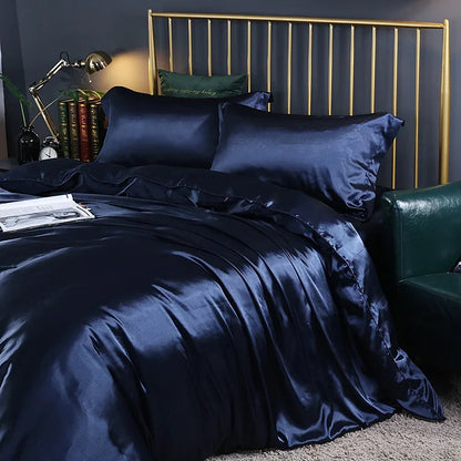 Roupa de Cama King Em Seda Natural Mix Azul Marinho | Mulberry Luxo