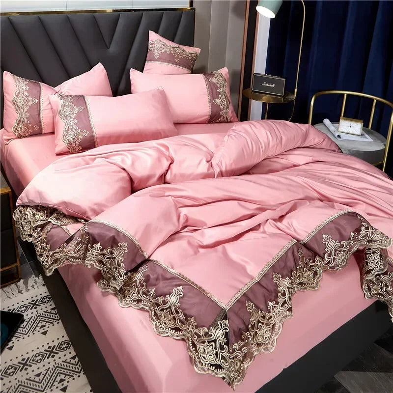 Jogo de Cama Capa de Edredom Queen com Renda Estilo Realeza