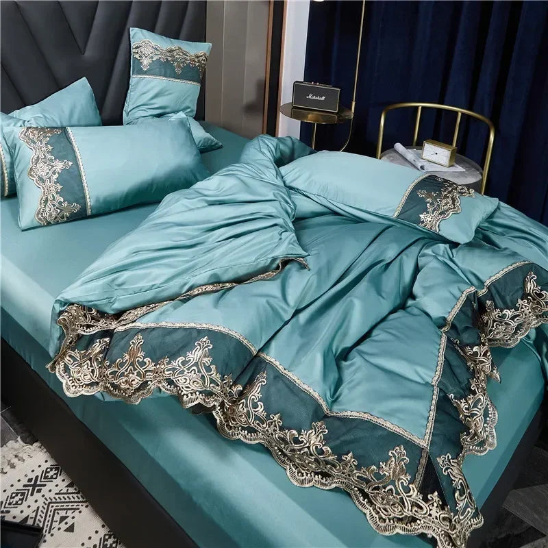 Jogo de Cama Capa de Edredom Queen com Renda Estilo Realeza