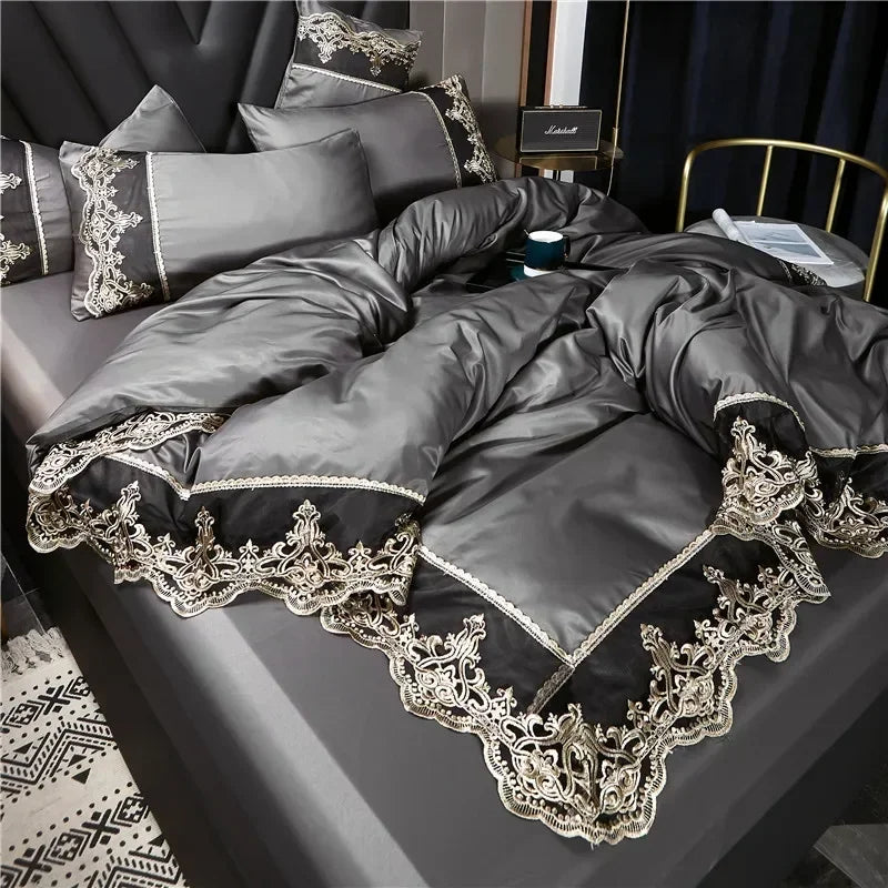 Jogo de Cama Capa de Edredom Queen com Renda Estilo Realeza