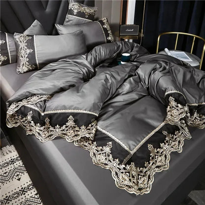 Jogo de Cama Capa de Edredom Queen com Renda Estilo Realeza