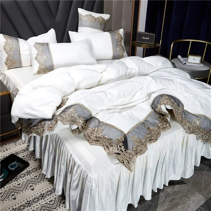 Jogo de Cama Capa de Edredom King com Renda Estilo Realeza