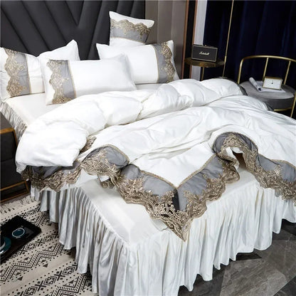 Jogo de Cama Capa de Edredom King com Renda Estilo Realeza