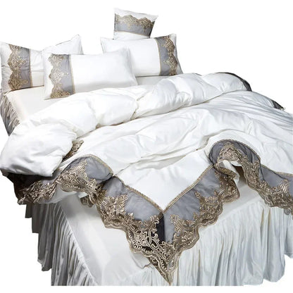 Jogo de Cama Capa de Edredom Queen com Renda Estilo Realeza