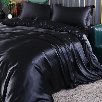 Roupa de Cama Casal Em Seda Natural Mix Preto | Mulberry Luxo