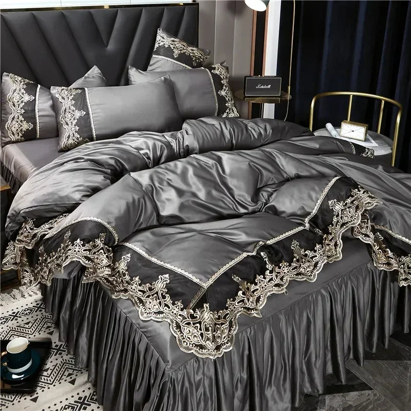 Jogo de Cama Capa de Edredom King com Renda Estilo Realeza