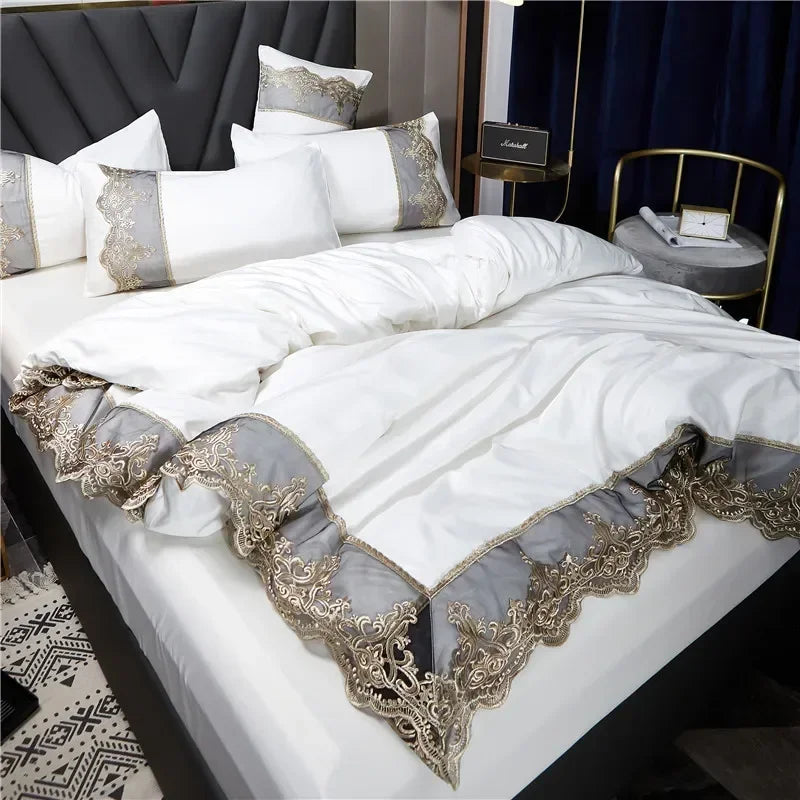 Jogo de Cama Capa de Edredom King com Renda Estilo Realeza
