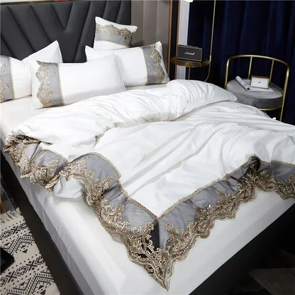 Jogo de Cama Capa de Edredom King com Renda Estilo Realeza