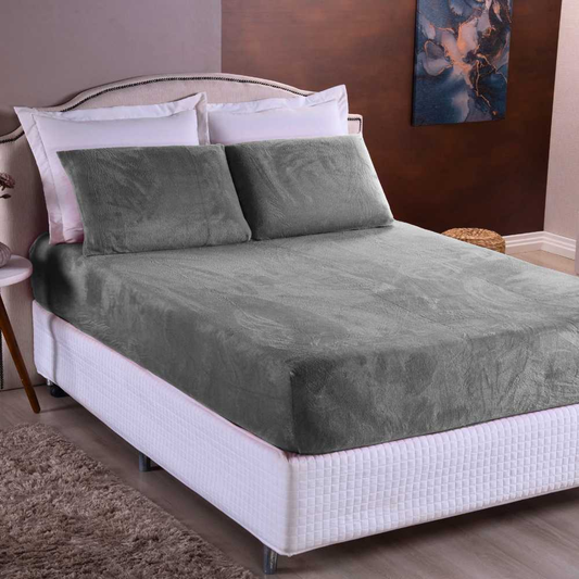 Kit Lençol Solteiro de Plush Elástico 2 Peças