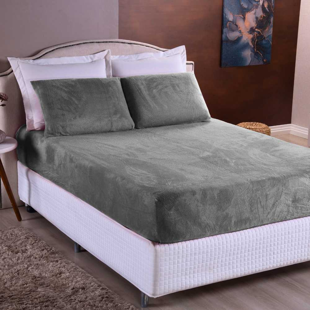 Kit Lençol Queen de Plush Elástico 3 Peças
