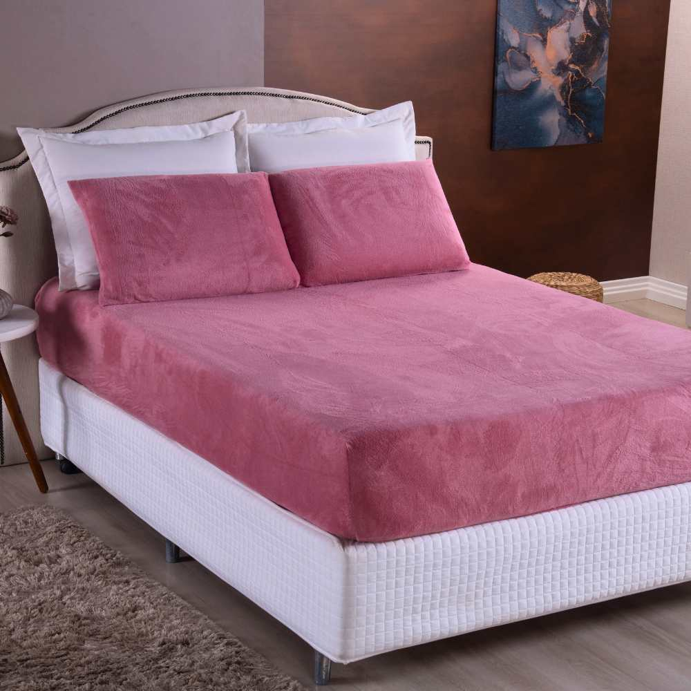 Kit Lençol Solteiro de Plush Elástico 2 Peças