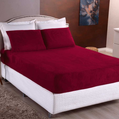 Kit Lençol Casal de Plush Elástico 3 Peças