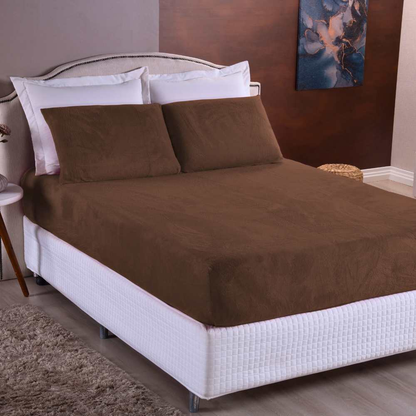 Kit Lençol Casal de Plush Elástico 3 Peças