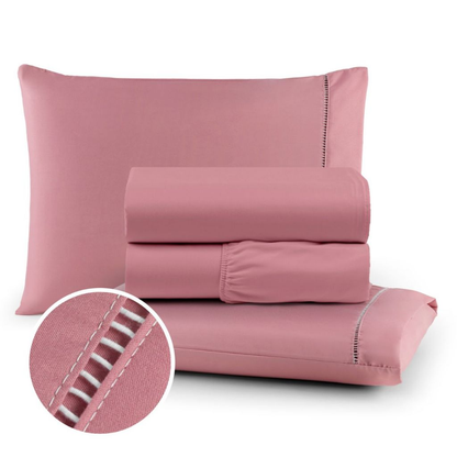 Roupa de Cama Solteiro Micropercal 400 Fios Ponto Palito 03 Peças