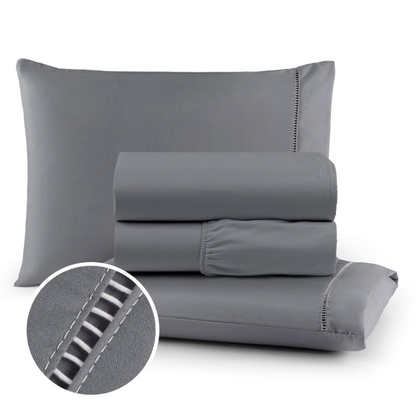 Roupa de Cama Solteiro Micropercal 400 Fios Ponto Palito 03 Peças