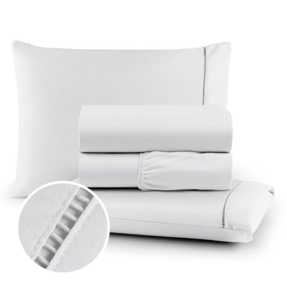 Roupa de Cama Queen Micropercal 400 Fios Ponto Palito 04 Peças