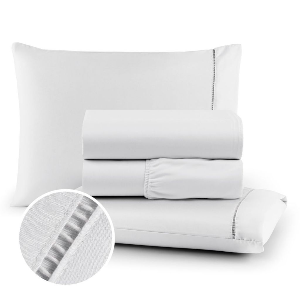 Roupa de Cama Queen Micropercal 400 Fios Ponto Palito 04 Peças
