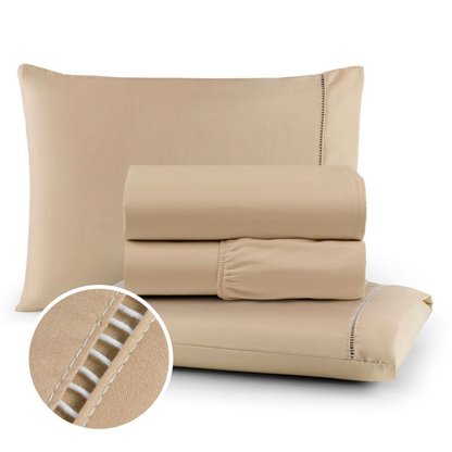 Roupa de Cama Queen Micropercal 400 Fios Ponto Palito 04 Peças