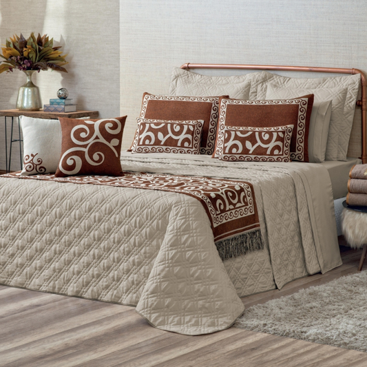 Kit Colcha Cobre Leito Queen Turin 14 Peças Completo Premium
