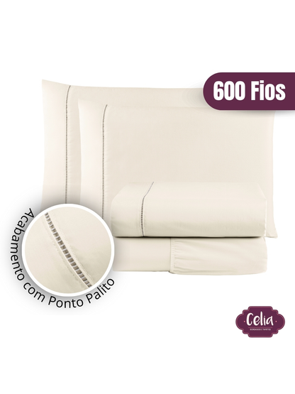 Jogo De Lençol Algodão Premium Queen 4 Peças 600 Fios