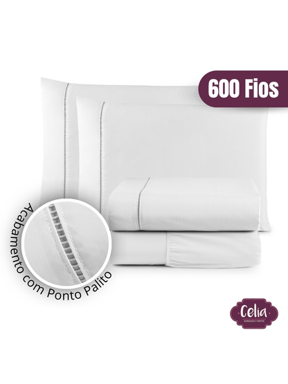 Jogo De Lençol Algodão Premium Super King 4 Peças 600 Fios