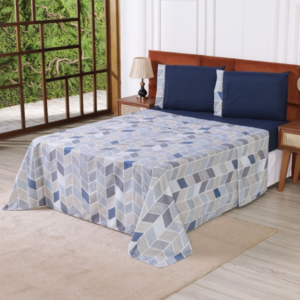 Roupa de Cama Solteiro Micropercal 400 Fios Ponto Palito 03 Peças