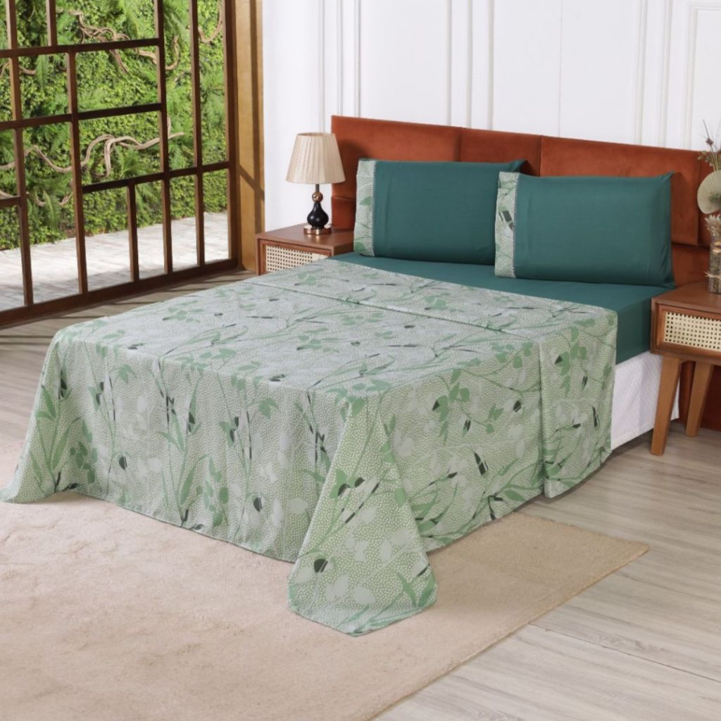 Roupa de Cama Queen Micropercal 400 Fios Ponto Palito 04 Peças