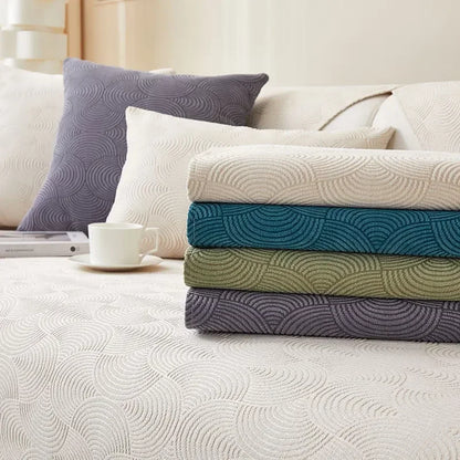 Capa de Sofá Chenille Jacquard Azul Antiderrapante com Relevo Lenogue