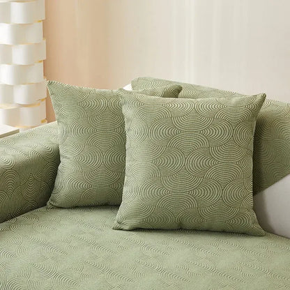 Capa de Sofá Chenille Jacquard Verde Antiderrapante com Relevo Lenogue