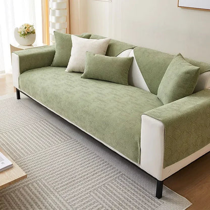 Capa de Sofá Chenille Jacquard Verde Antiderrapante com Relevo Lenogue