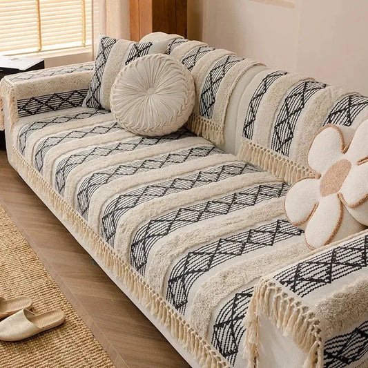 Capa de Sofá Estilo Boho em Algodão e Linho com Design 3d Lenogue