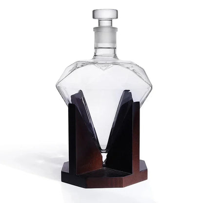 Decanter de Vidro em Formato Diamante com Suporte de Madeira Lenogue
