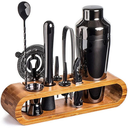 Kit Bartender 10 Peças de Aço Inox com Suporte de Bambu Lenogue