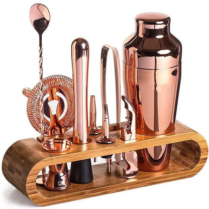 Kit Bartender 10 Peças de Aço Inox com Suporte de Bambu Lenogue